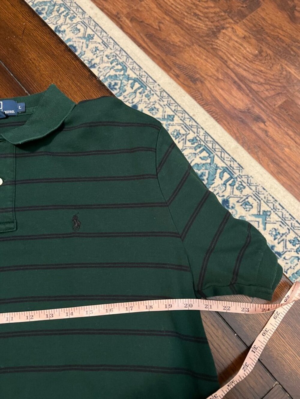 Polo By Ralph Lauren Green Striped Short Sleeve Polo Shirt Large Preppy Casual - Picture 6 of 7